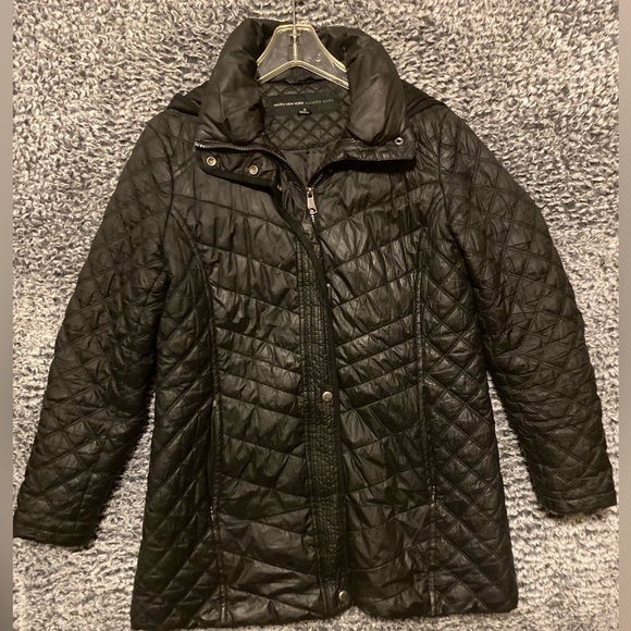 Marc New York Andrew Marc Womens Black Zip-Up Quilted Puffer Jacket Hood Size M - Picture 1 of 5